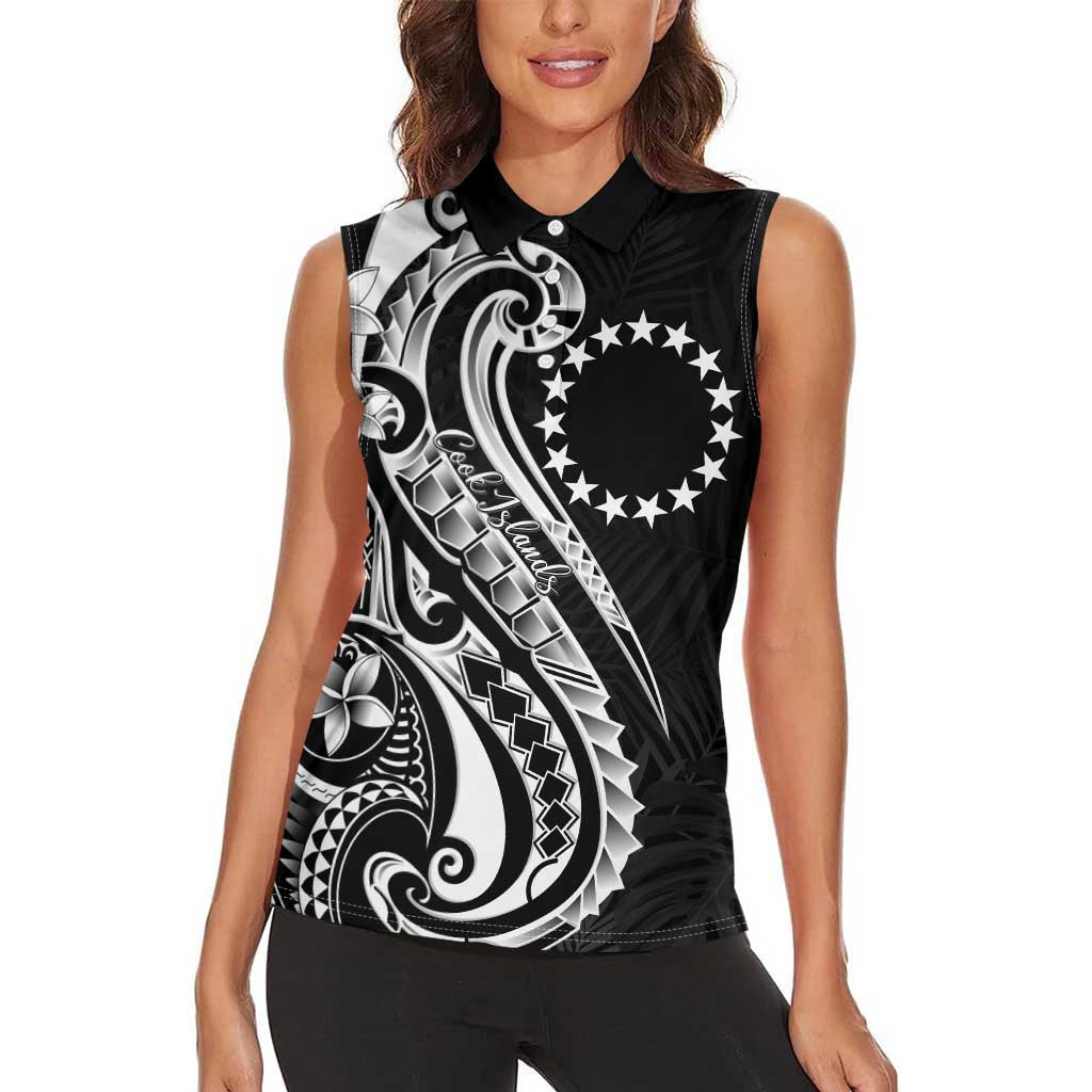 Kia Orana Cook Islands Women Sleeveless Polo Shirt Kerekere Plumeria Tropical Waves - Polynesian Pride