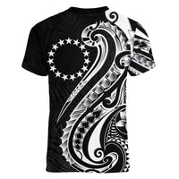 Kia Orana Cook Islands Women V-Neck T-Shirt Kerekere Plumeria Tropical Waves - Polynesian Pride