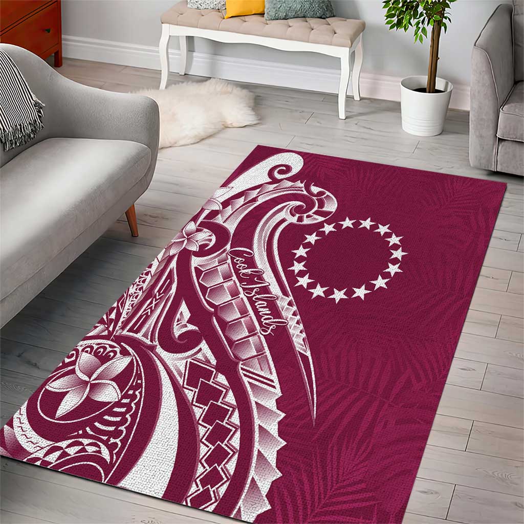 Kia Orana Cook Islands Area Rug Maroon Plumeria Tropical Waves - Polynesian Pride