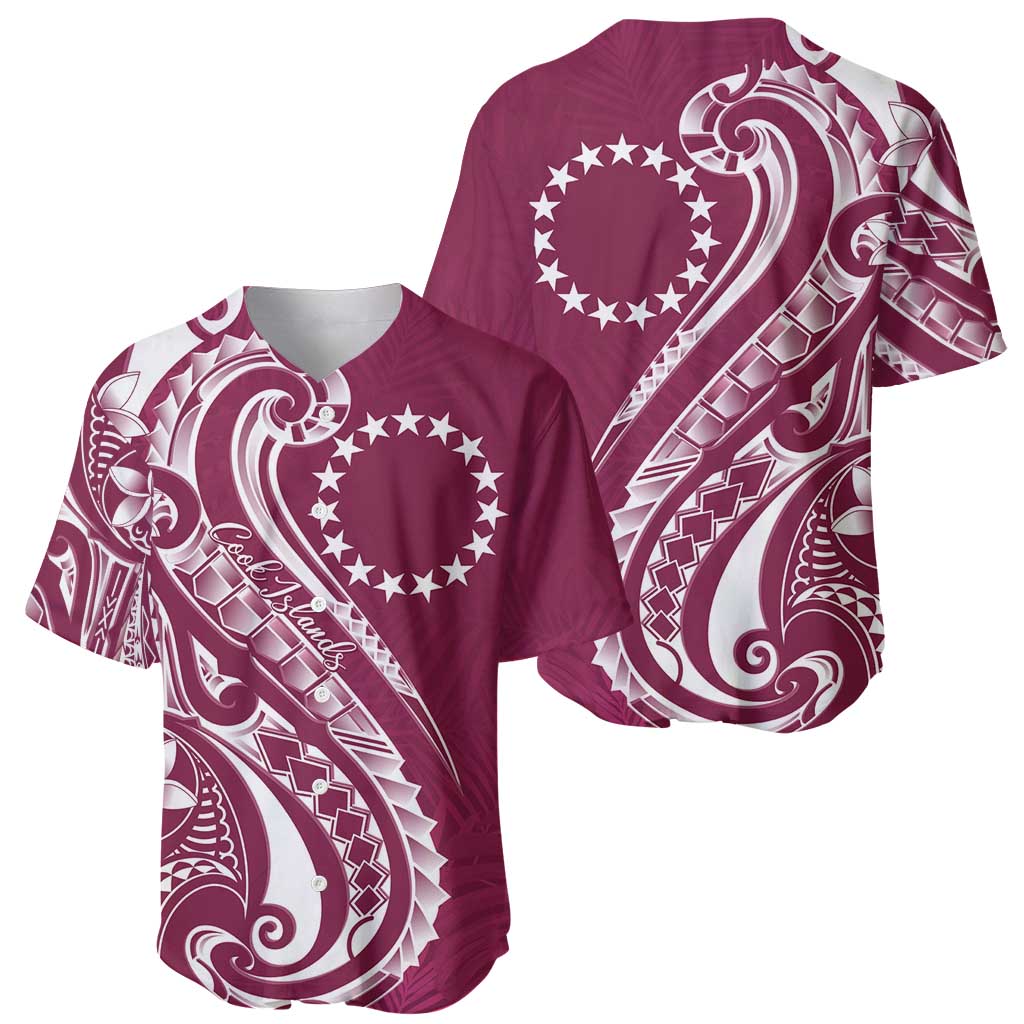 Kia Orana Cook Islands Baseball Jersey Maroon Plumeria Tropical Waves - Polynesian Pride
