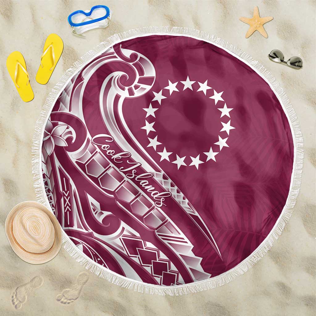 Kia Orana Cook Islands Beach Blanket Maroon Plumeria Tropical Waves - Polynesian Pride