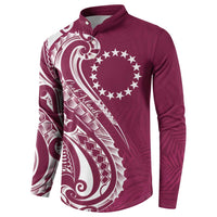 Kia Orana Cook Islands Button Sweatshirt Maroon Plumeria Tropical Waves - Polynesian Pride