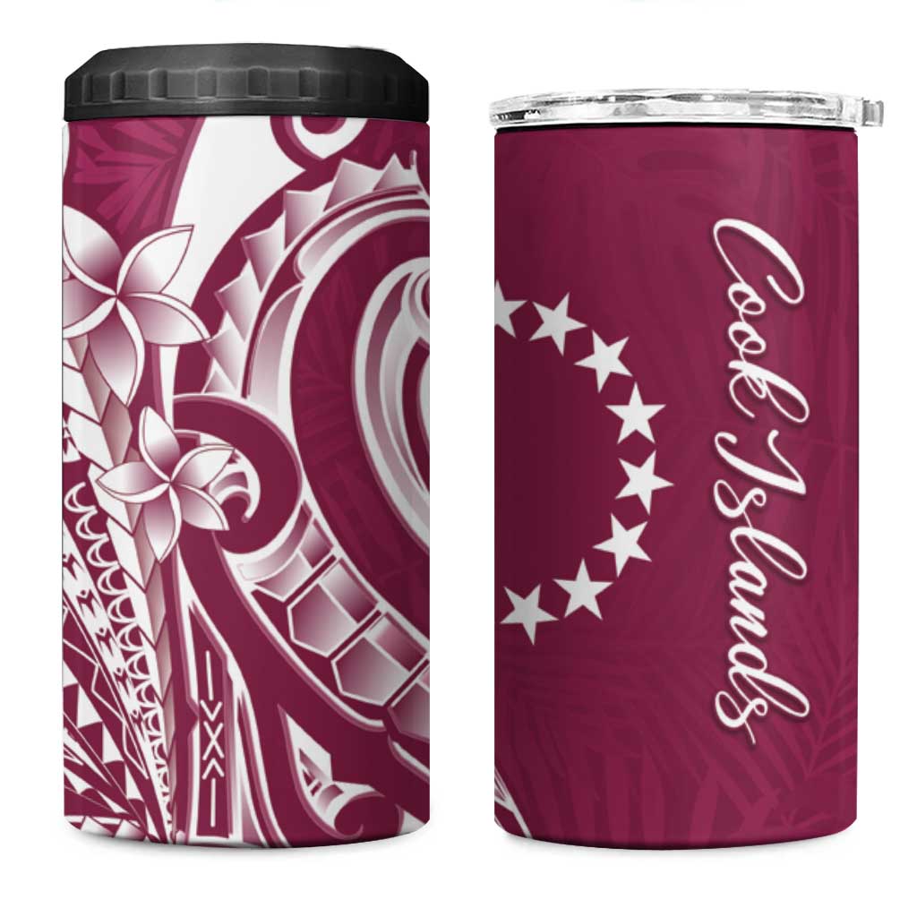 Kia Orana Cook Islands 4 in 1 Can Cooler Tumbler Maroon Plumeria Tropical Waves - Polynesian Pride