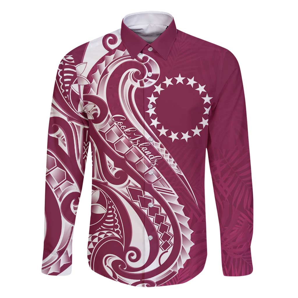 Kia Orana Cook Islands Family Matching Long Sleeve Bodycon Dress and Hawaiian Shirt Maroon Plumeria Tropical Waves - Polynesian Pride