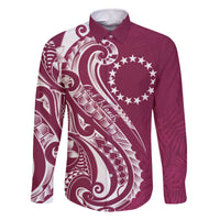 Kia Orana Cook Islands Family Matching Off The Shoulder Long Sleeve Dress and Hawaiian Shirt Maroon Plumeria Tropical Waves - Polynesian Pride