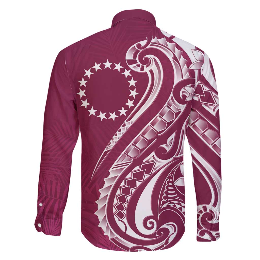 Kia Orana Cook Islands Family Matching Off Shoulder Short Dress and Hawaiian Shirt Maroon Plumeria Tropical Waves - Polynesian Pride