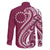 Kia Orana Cook Islands Family Matching Off Shoulder Short Dress and Hawaiian Shirt Maroon Plumeria Tropical Waves - Polynesian Pride