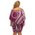 Kia Orana Cook Islands Family Matching Off Shoulder Short Dress and Hawaiian Shirt Maroon Plumeria Tropical Waves - Polynesian Pride