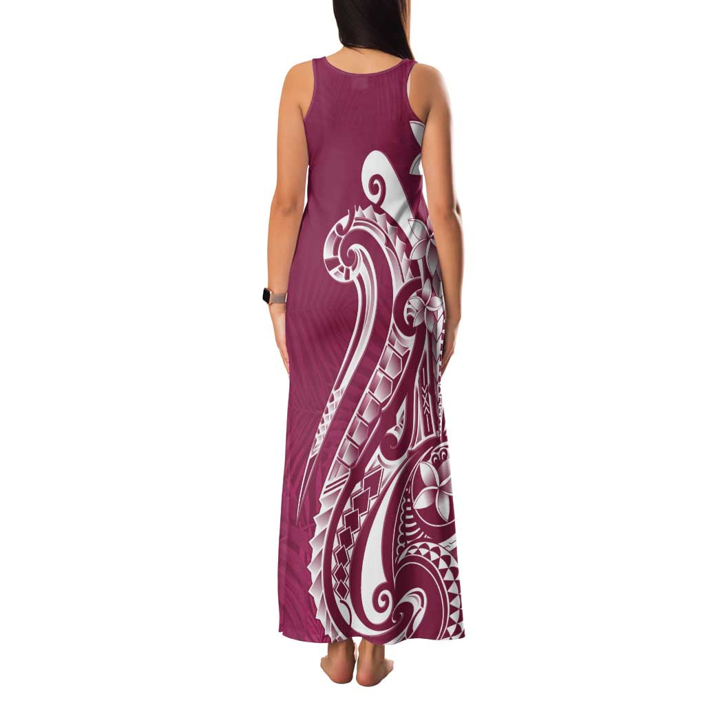 Kia Orana Cook Islands Family Matching Tank Maxi Dress and Hawaiian Shirt Maroon Plumeria Tropical Waves - Polynesian Pride