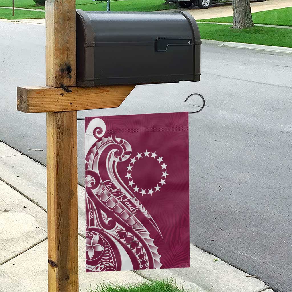 Kia Orana Cook Islands Garden Flag Maroon Plumeria Tropical Waves - Polynesian Pride