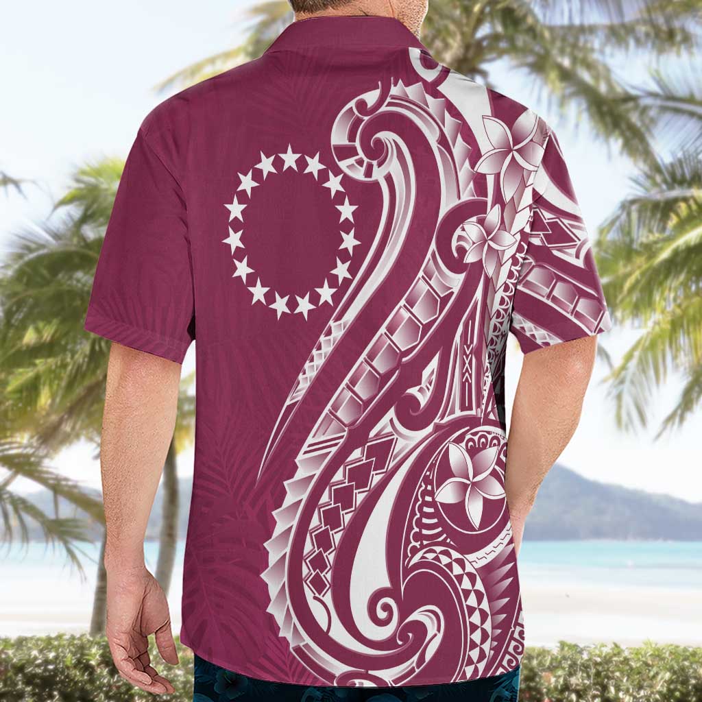 Kia Orana Cook Islands Hawaiian Shirt Maroon Plumeria Tropical Waves - Polynesian Pride