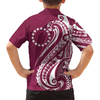 Kia Orana Cook Islands Hawaiian Shirt Maroon Plumeria Tropical Waves - Polynesian Pride