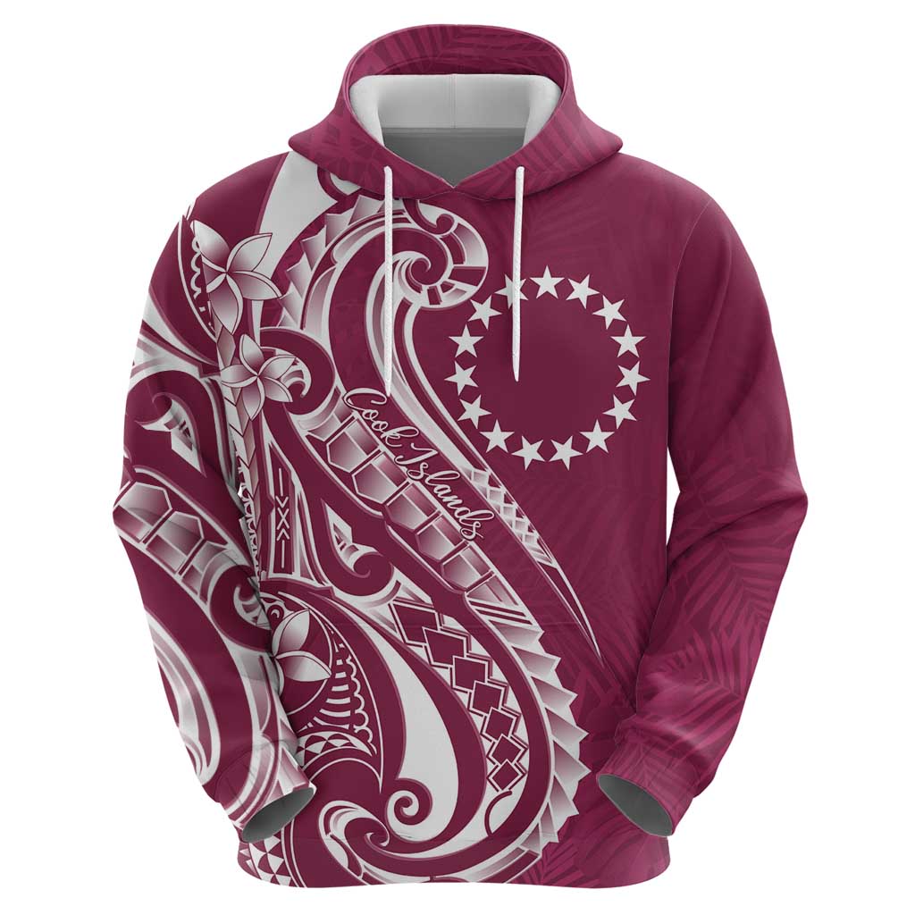 Kia Orana Cook Islands Hoodie Maroon Plumeria Tropical Waves - Polynesian Pride