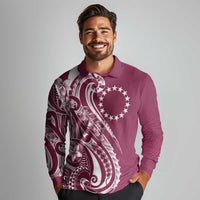 Kia Orana Cook Islands Long Sleeve Polo Shirt Maroon Plumeria Tropical Waves - Polynesian Pride