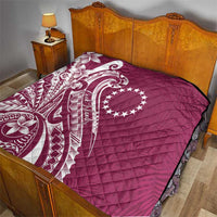 Kia Orana Cook Islands Quilt Maroon Plumeria Tropical Waves - Polynesian Pride