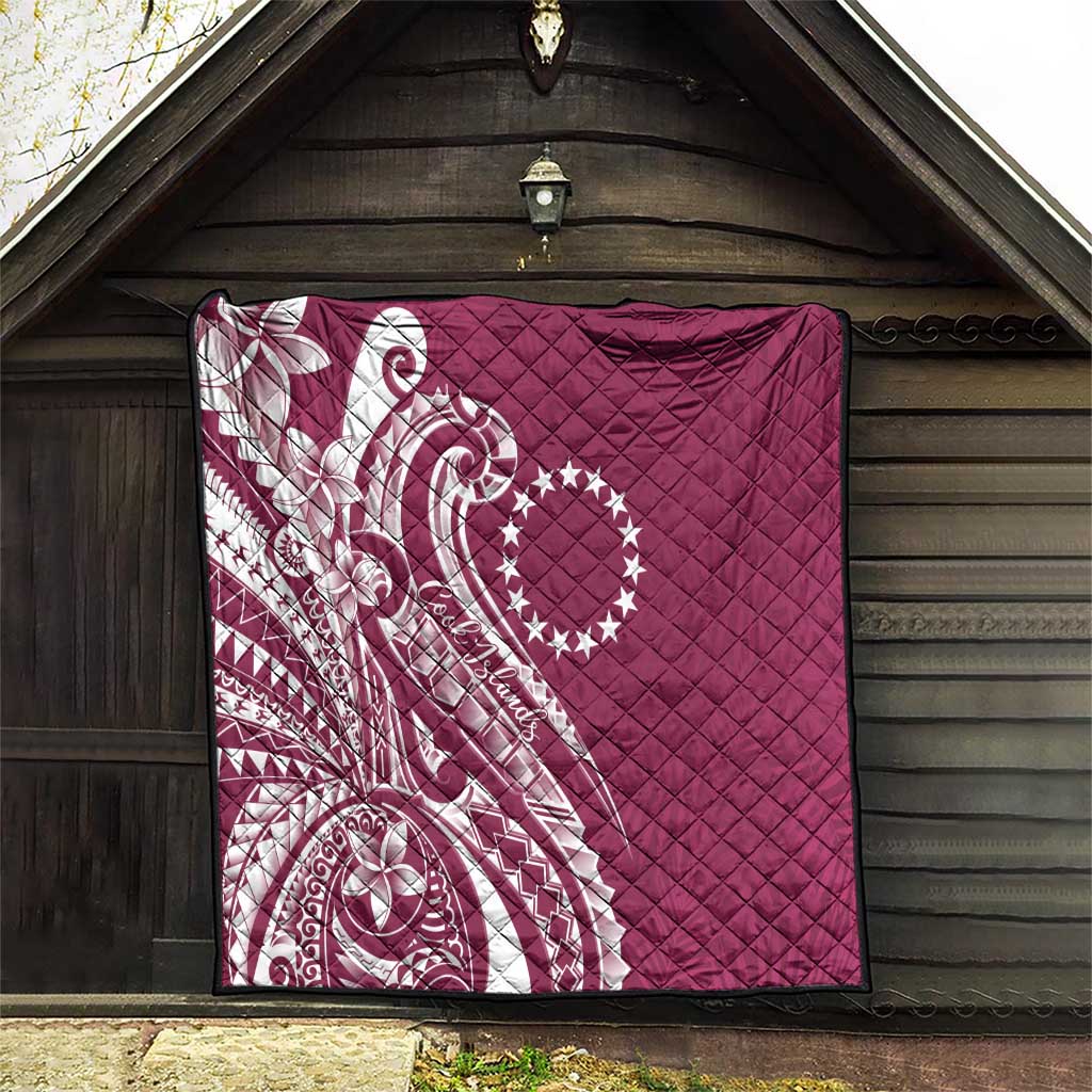 Kia Orana Cook Islands Quilt Maroon Plumeria Tropical Waves - Polynesian Pride