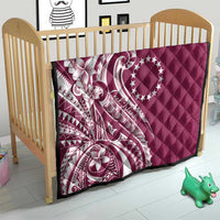 Kia Orana Cook Islands Quilt Maroon Plumeria Tropical Waves - Polynesian Pride