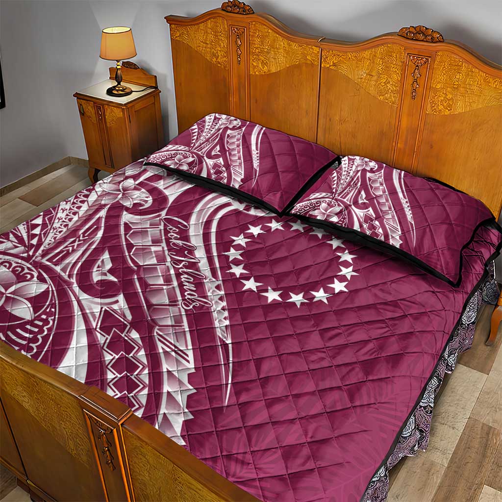 Kia Orana Cook Islands Quilt Bed Set Maroon Plumeria Tropical Waves - Polynesian Pride