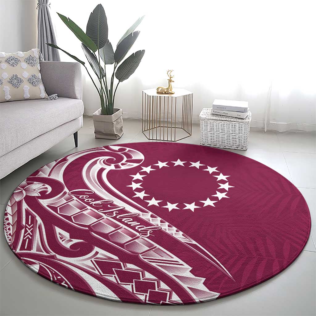 Kia Orana Cook Islands Round Carpet Maroon Plumeria Tropical Waves - Polynesian Pride