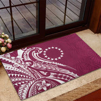 Kia Orana Cook Islands Rubber Doormat Maroon Plumeria Tropical Waves - Polynesian Pride