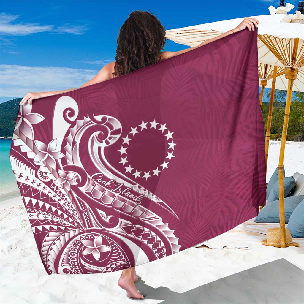Kia Orana Cook Islands Sarong Maroon Plumeria Tropical Waves - Polynesian Pride