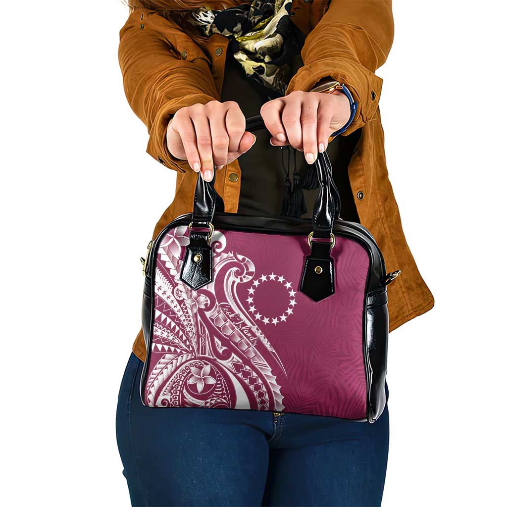 Kia Orana Cook Islands Shoulder Handbag Maroon Plumeria Tropical Waves - Polynesian Pride