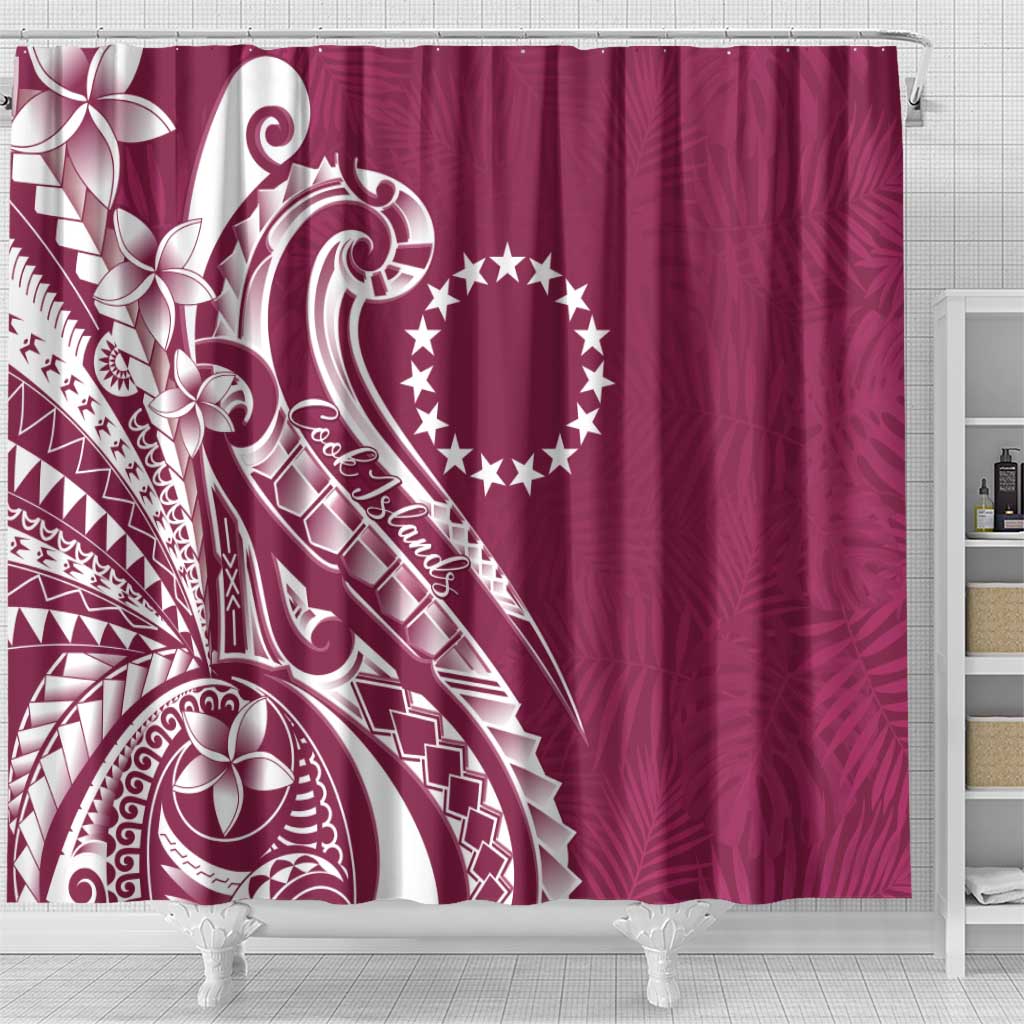 Kia Orana Cook Islands Shower Curtain Maroon Plumeria Tropical Waves - Polynesian Pride