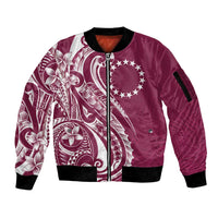 Kia Orana Cook Islands Sleeve Zip Bomber Jacket Maroon Plumeria Tropical Waves - Polynesian Pride