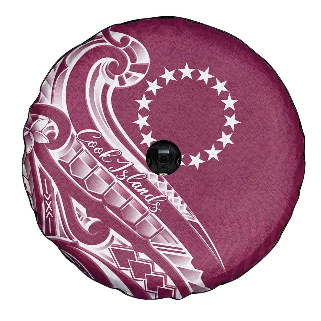 Kia Orana Cook Islands Spare Tire Cover Maroon Plumeria Tropical Waves - Polynesian Pride