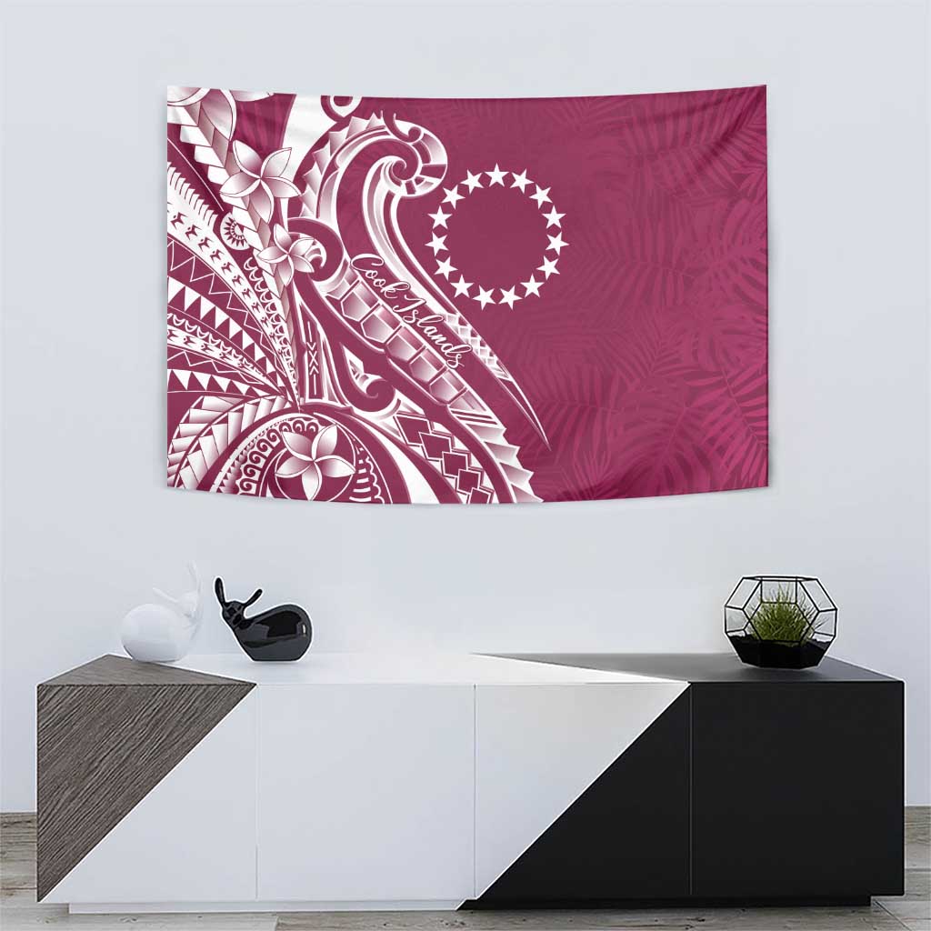 Kia Orana Cook Islands Tapestry Maroon Plumeria Tropical Waves - Polynesian Pride