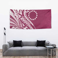Kia Orana Cook Islands Tapestry Maroon Plumeria Tropical Waves - Polynesian Pride