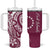 Kia Orana Cook Islands Tumbler With Handle Maroon Plumeria Tropical Waves - Polynesian Pride