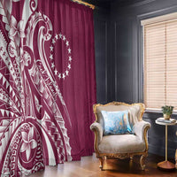 Kia Orana Cook Islands Window Curtain Maroon Plumeria Tropical Waves - Polynesian Pride