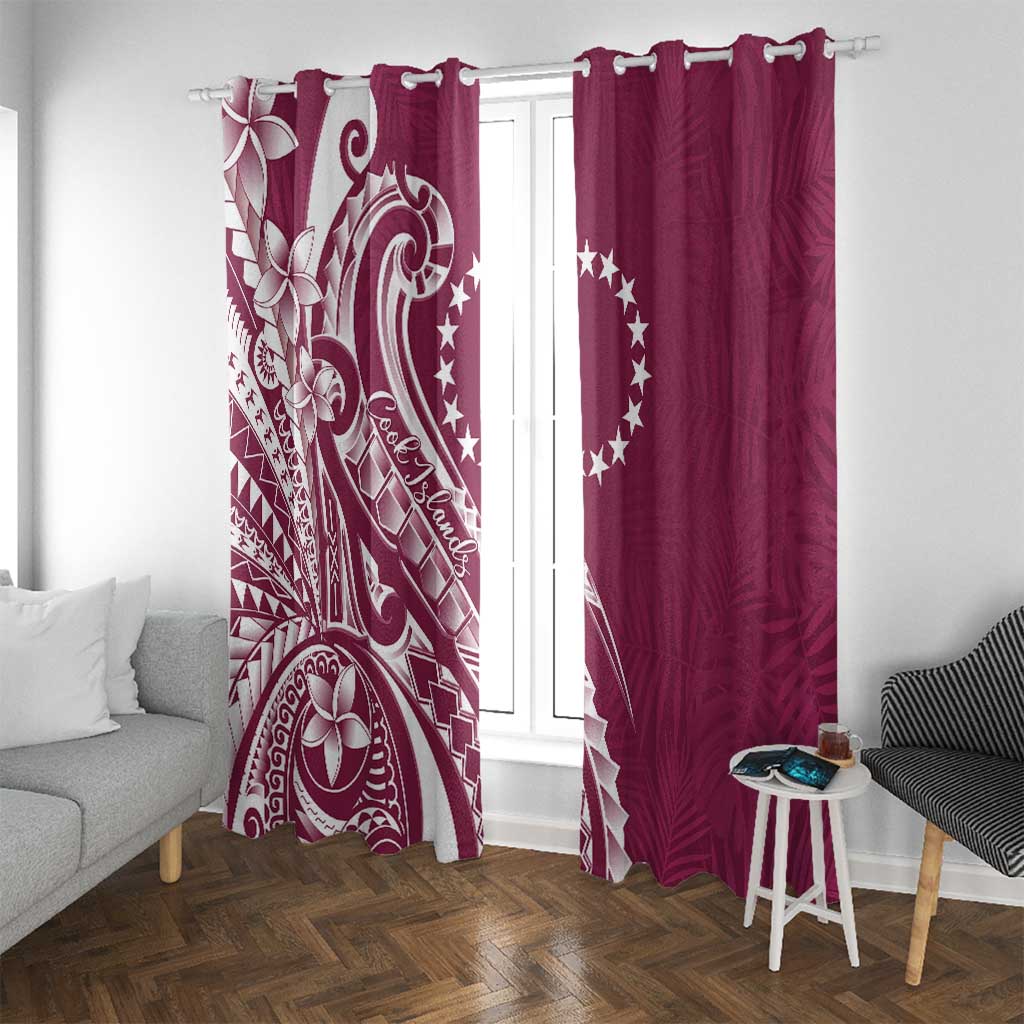Kia Orana Cook Islands Window Curtain Maroon Plumeria Tropical Waves - Polynesian Pride