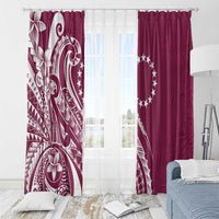 Kia Orana Cook Islands Window Curtain Maroon Plumeria Tropical Waves - Polynesian Pride