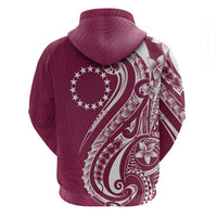Kia Orana Cook Islands Zip Hoodie Maroon Plumeria Tropical Waves - Polynesian Pride