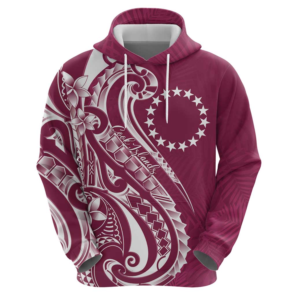Kia Orana Cook Islands Zip Hoodie Maroon Plumeria Tropical Waves - Polynesian Pride