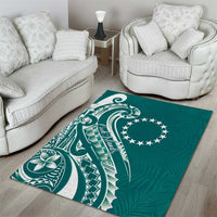 Kia Orana Cook Islands Area Rug Teal Plumeria Tropical Waves - Polynesian Pride