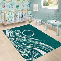 Kia Orana Cook Islands Area Rug Teal Plumeria Tropical Waves - Polynesian Pride