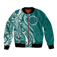 Kia Orana Cook Islands Bomber Jacket Teal Plumeria Tropical Waves - Polynesian Pride