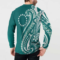 Kia Orana Cook Islands Button Sweatshirt Teal Plumeria Tropical Waves - Polynesian Pride