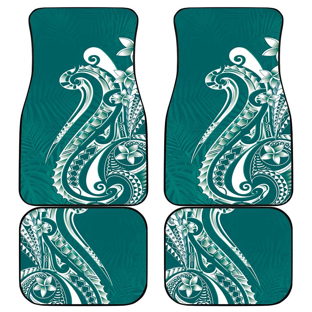Kia Orana Cook Islands Car Mats Teal Plumeria Tropical Waves - Polynesian Pride