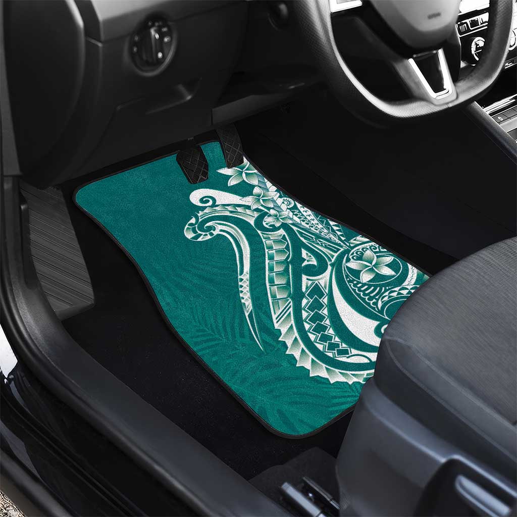Kia Orana Cook Islands Car Mats Teal Plumeria Tropical Waves - Polynesian Pride