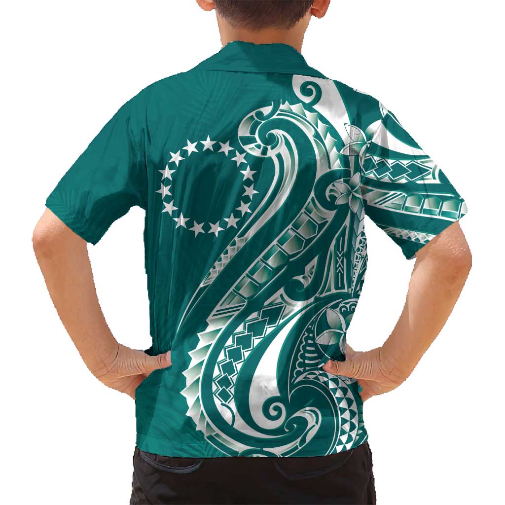 Kia Orana Cook Islands Family Matching Long Sleeve Bodycon Dress and Hawaiian Shirt Teal Plumeria Tropical Waves - Polynesian Pride