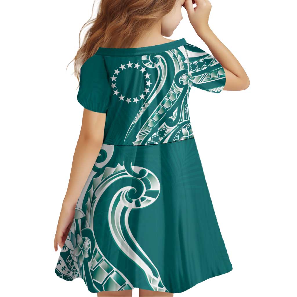 Kia Orana Cook Islands Family Matching Long Sleeve Bodycon Dress and Hawaiian Shirt Teal Plumeria Tropical Waves - Polynesian Pride