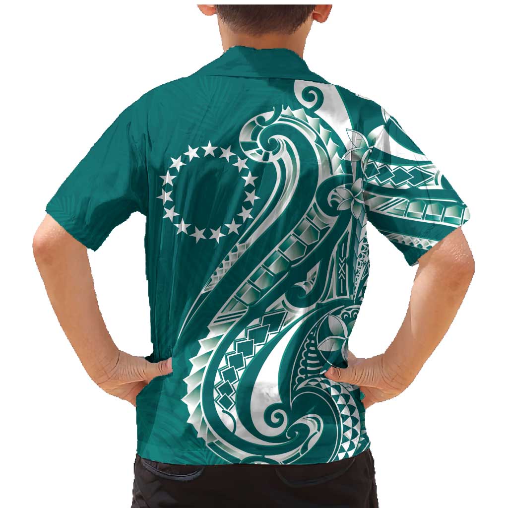 Kia Orana Cook Islands Family Matching Mermaid Dress and Hawaiian Shirt Teal Plumeria Tropical Waves - Polynesian Pride