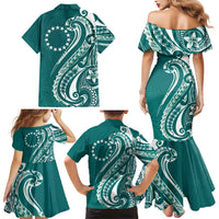 Kia Orana Cook Islands Family Matching Mermaid Dress and Hawaiian Shirt Teal Plumeria Tropical Waves - Polynesian Pride