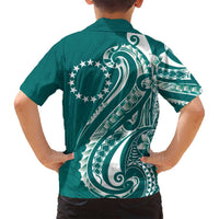 Kia Orana Cook Islands Family Matching Off Shoulder Maxi Dress and Hawaiian Shirt Teal Plumeria Tropical Waves - Polynesian Pride