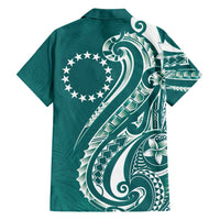 Kia Orana Cook Islands Family Matching Off Shoulder Maxi Dress and Hawaiian Shirt Teal Plumeria Tropical Waves - Polynesian Pride