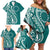 Kia Orana Cook Islands Family Matching Off Shoulder Short Dress and Hawaiian Shirt Teal Plumeria Tropical Waves - Polynesian Pride